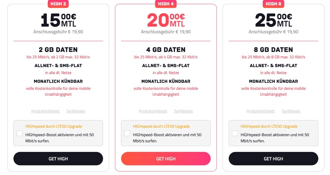 Sparhandy High-Tarife: Neue Tarife mit LTE im Telekom-Netz ab 12,50